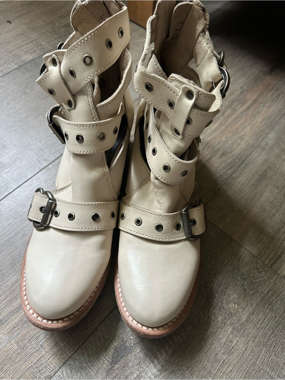Freebird by Steven Cream Leather Buckle Strap Moto Boots